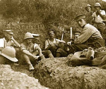 New Zealand soldiers rest in a trench during their assault towards Chunuk Bair on the night of 6 August 1915.